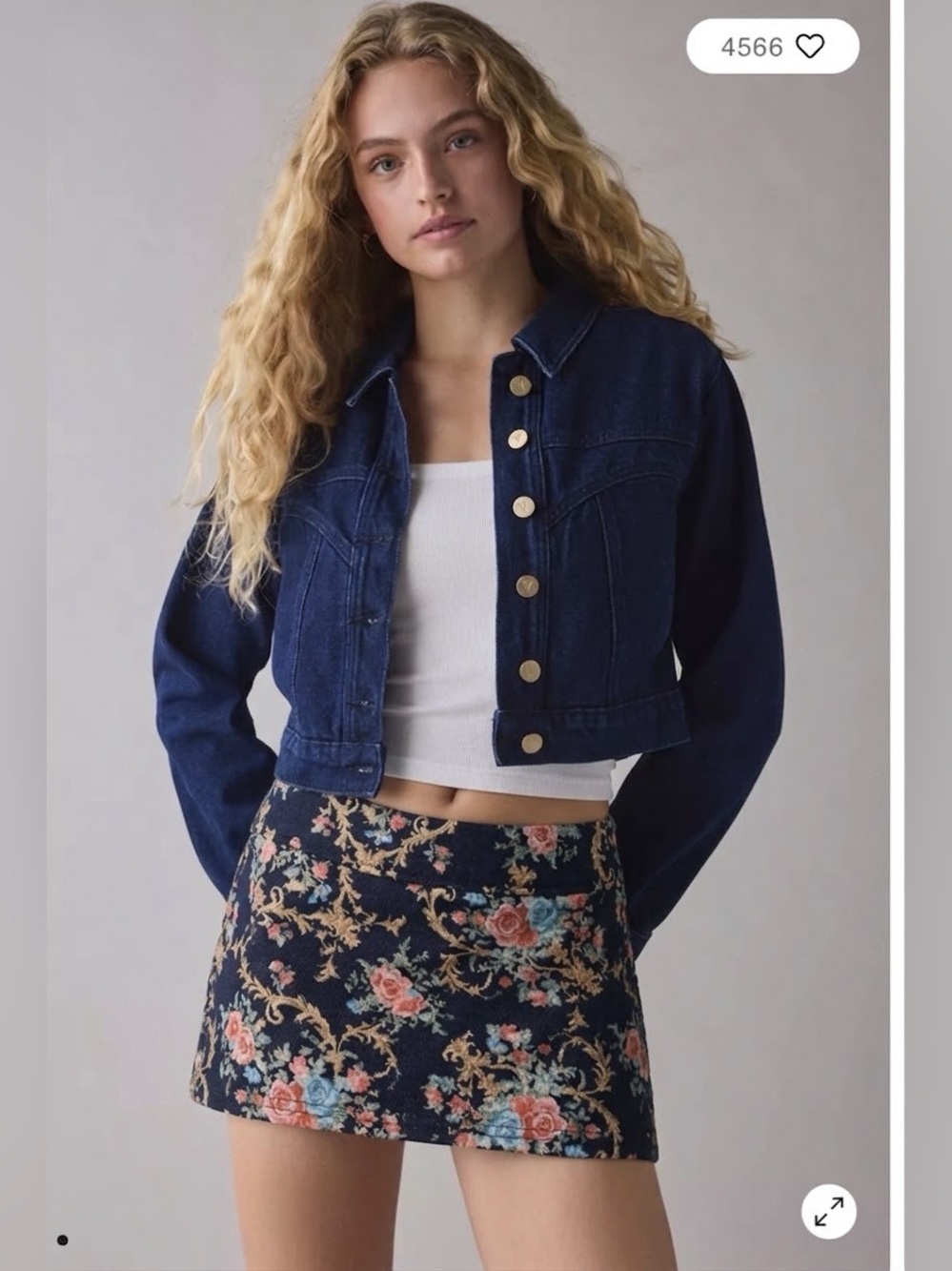 Kimchi Blue Floral Mini Skirt in Navy with Multicolor Blooms - Picture 3 of 5